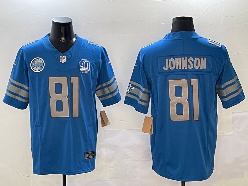 Men Detroit Lions 81 Johnson Blue three generations 2024 Nike Limited NFL Jersey style 01023